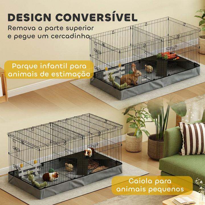 Gaiola para Animais Pequenos Gaiola para Roedores Gaiola para Coelhos com Tampa Amovível Recinto para Cobaias Ouriços 121x61x61 cm Preto
