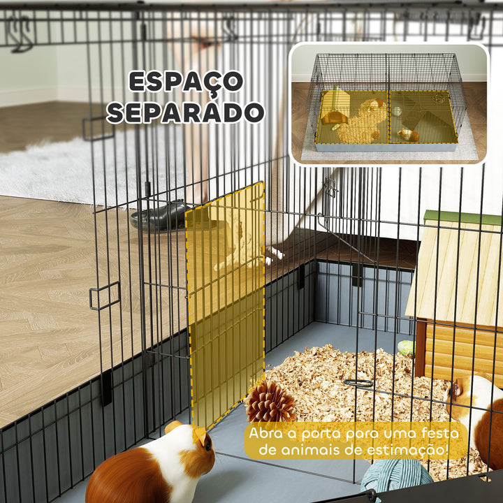 Gaiola para Animais Pequenos Gaiola para Roedores Gaiola para Coelhos com Tampa Amovível Recinto para Cobaias Ouriços 121x61x61 cm Preto