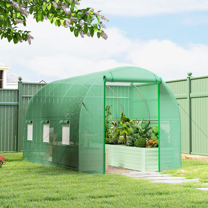 Estufa de Jardim 400x200x200cm Estufa de Túnel com Portas Enroláveis e 6 Janelas Cobertura de PE 140 g/m² Estrutura de Metal para Cultivo de Plantas Verduras Verde