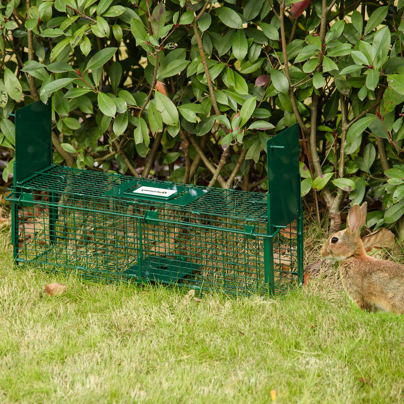 Armadilha para Animais Vivos 60x18x20 cm com Porta Gaiola de Captura com Alça de Transporte para Coelhos Raposas Pequenas Verde Escuro