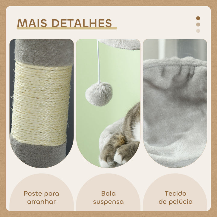 Arranhador para Gatos Altura 104 cm Arranhador para Gatos Torre de Escalada com Postes Arranhadores de Sisal Cova Plataformas e Bolas Suspensas 65x30x104 cm Cinzento Claro