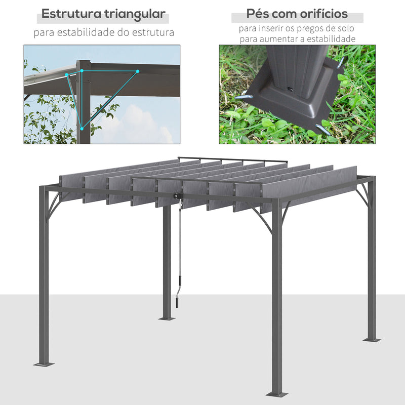 Pérgola 3x3 m para Jardim com Desenho de Lâminas Superiores Giratórias até 135° Proteção UV 50+ e Estrutura de Aço para Pátio Terraço Varanda Cinza