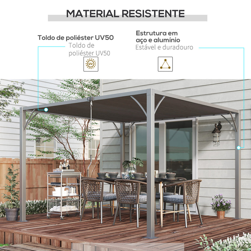 Pérgola 3x3 m para Jardim com Desenho de Lâminas Superiores Giratórias até 135° Proteção UV 50+ e Estrutura de Aço para Pátio Terraço Varanda Cinza