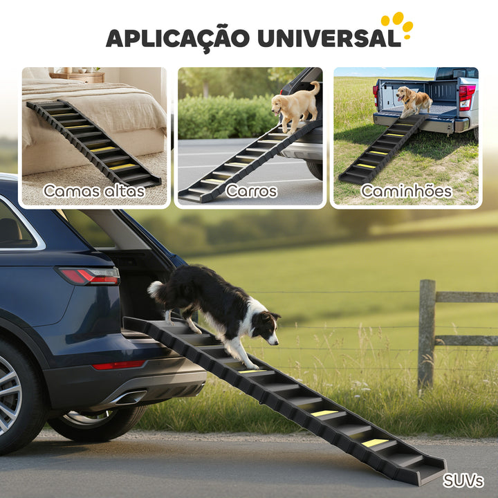 Rampa para Cães Dobrável 154 cm Rampa para Cães para Carro e Cama Alta com 10 Degraus Antideslizantes Leve e Resistente Suporta até 68 kg para Sofá Preto