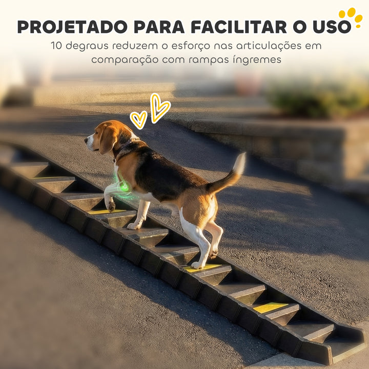 Rampa para Cães Dobrável 154 cm Rampa para Cães para Carro e Cama Alta com 10 Degraus Antideslizantes Leve e Resistente Suporta até 68 kg para Sofá Preto