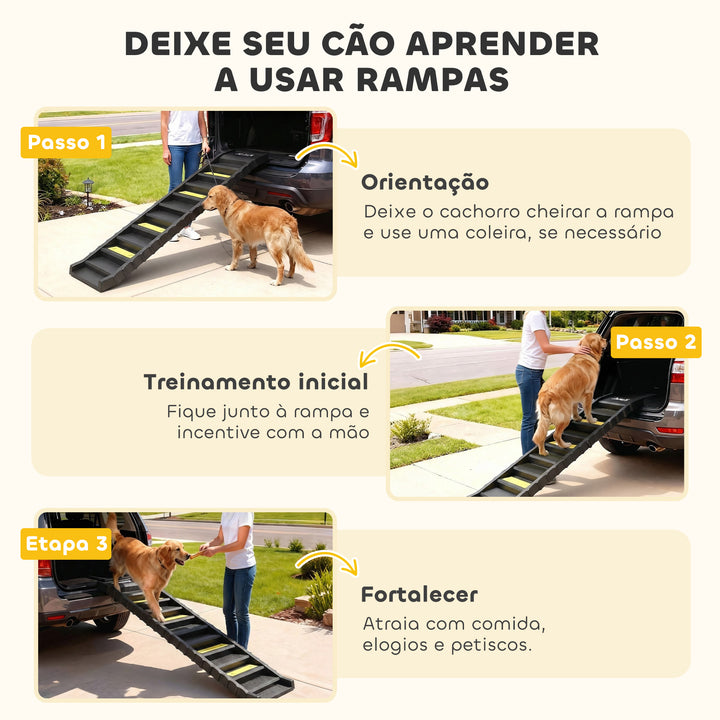 Rampa para Cães Dobrável 154 cm Rampa para Cães para Carro e Cama Alta com 10 Degraus Antideslizantes Leve e Resistente Suporta até 68 kg para Sofá Preto