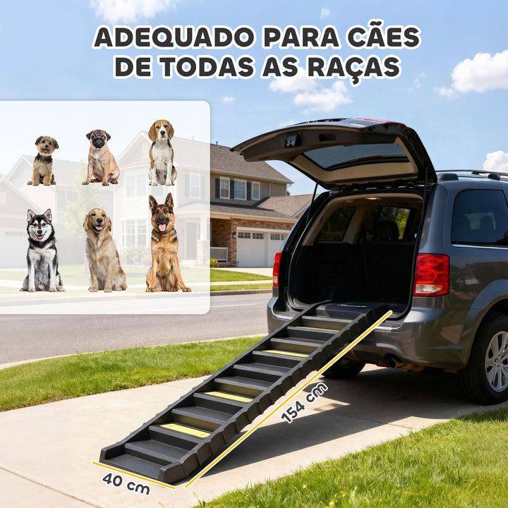 Rampa para Cães Dobrável 154 cm Rampa para Cães para Carro e Cama Alta com 10 Degraus Antideslizantes Leve e Resistente Suporta até 68 kg para Sofá Preto