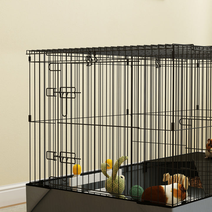Gaiola para Animais Pequenos Gaiola para Roedores Gaiola para Coelhos com Tampa Amovível Recinto para Cobaias Ouriços 121x61x61 cm Preto