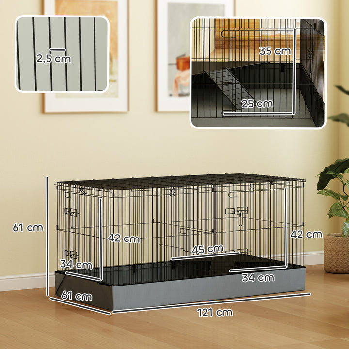 Gaiola para Animais Pequenos Gaiola para Roedores Gaiola para Coelhos com Tampa Amovível Recinto para Cobaias Ouriços 121x61x61 cm Preto