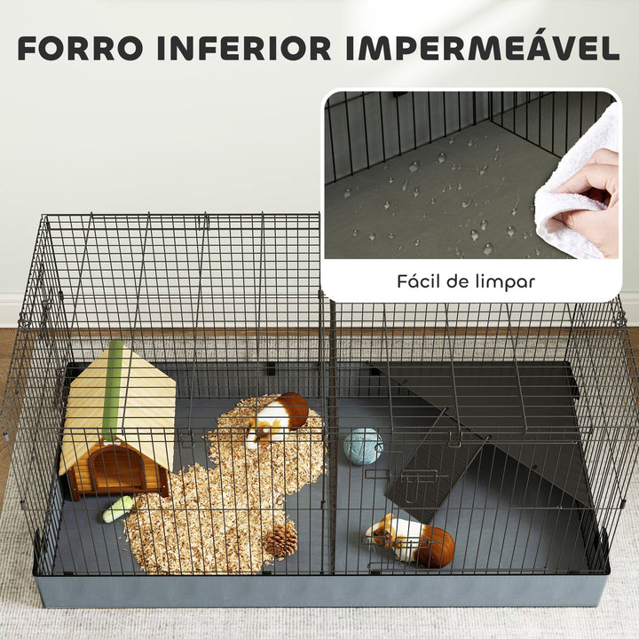 Gaiola para Animais Pequenos Gaiola para Roedores Gaiola para Coelhos com Tampa Amovível Recinto para Cobaias Ouriços 121x61x61 cm Preto