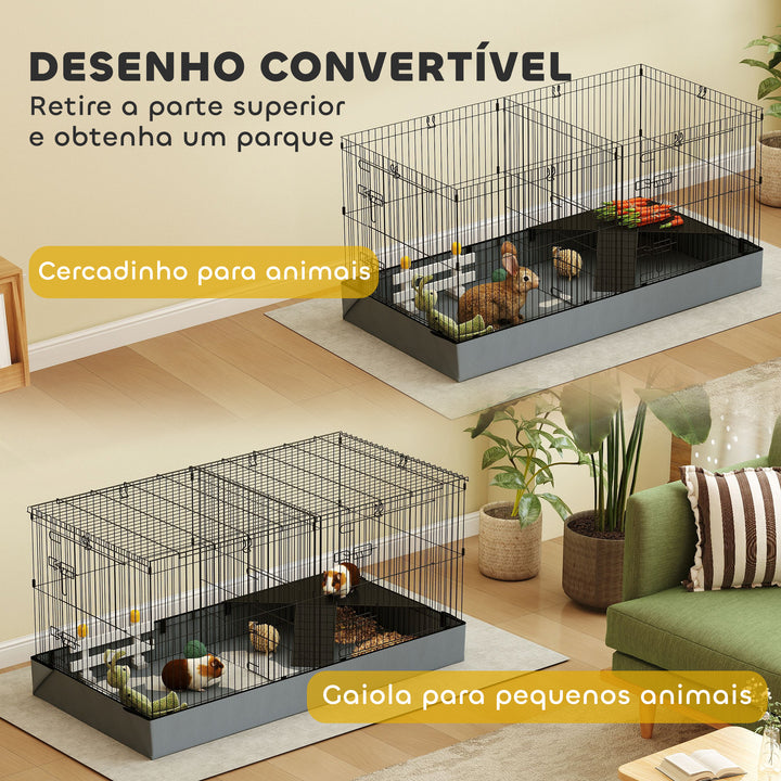 Gaiola para Animais Pequenos Gaiola para Roedores Gaiola para Coelhos com Tampa Amovível Recinto para Cobaias Ouriços 121x61x61 cm Preto