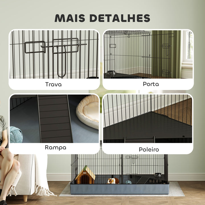 Gaiola para Animais Pequenos Gaiola para Roedores Gaiola para Coelhos com Tampa Amovível Recinto para Cobaias Ouriços 121x61x61 cm Preto