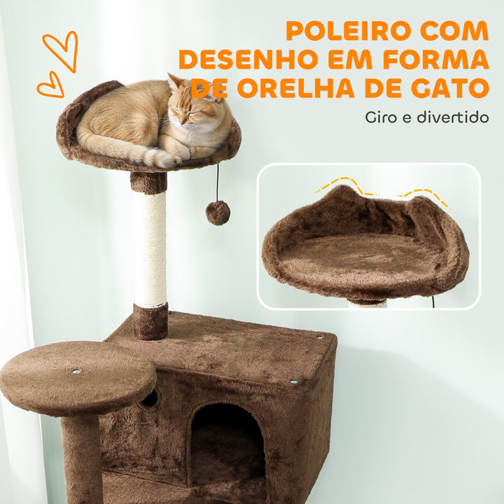 Arranhador para Gatos 180 cm Torre de Escalada com Múltiplas Plataformas Cama 2 Cavernas Rede Escada Postes de Sisal Bolas para Brincar Marrom