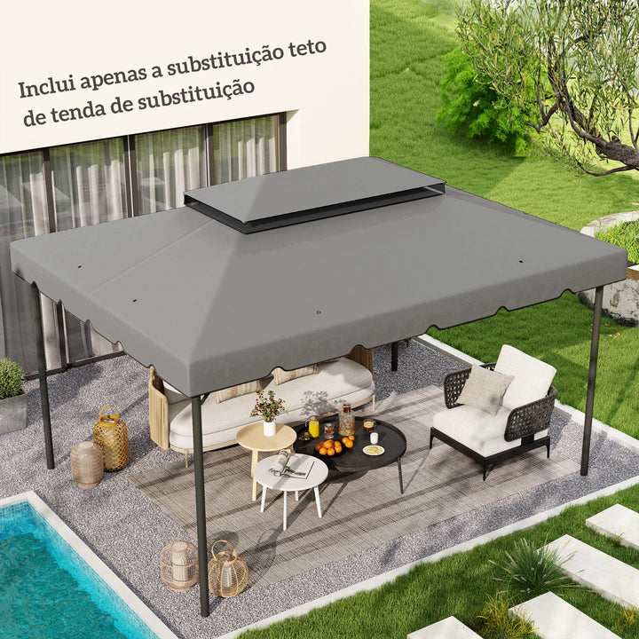 Toldo de Substituição para Pérgola 400x300 cm Teto de Substituição para Pérgolas Exterior com Duplo Teto e 8 Orifícios de Drenagem Cinza Claro