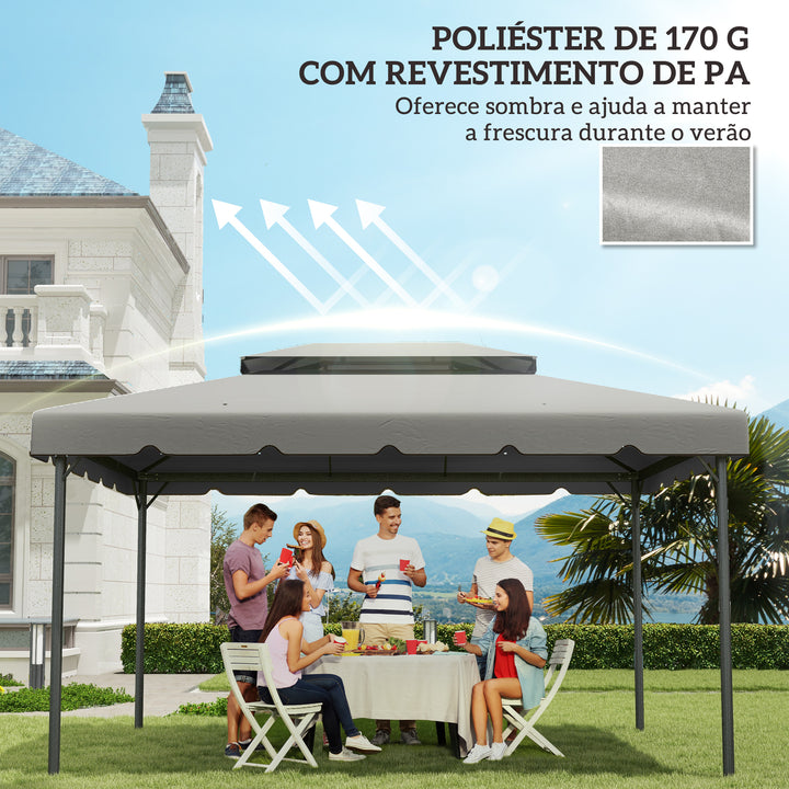 Toldo de Substituição para Pérgola 400x300 cm Teto de Substituição para Pérgolas Exterior com Duplo Teto e 8 Orifícios de Drenagem Cinza Claro