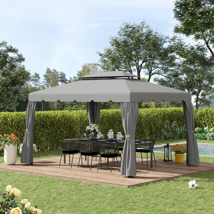Toldo de Substituição para Pérgola 400x300 cm Teto de Substituição para Pérgolas Exterior com Duplo Teto e 8 Orifícios de Drenagem Cinza Claro