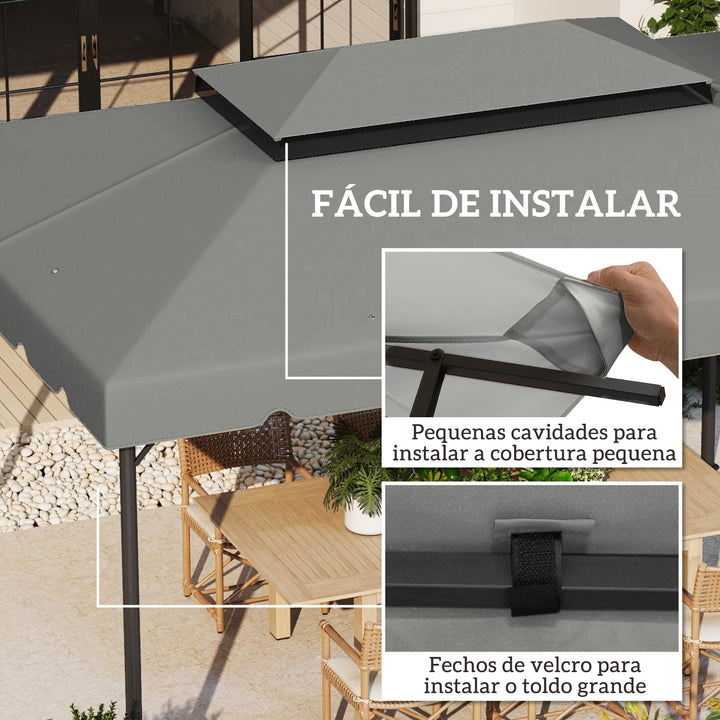 Toldo de Substituição para Pérgola 400x300 cm Teto de Substituição para Pérgolas Exterior com Duplo Teto e 8 Orifícios de Drenagem Cinza Claro
