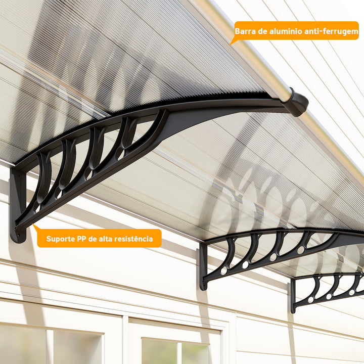 Marquise de Proteção 300x96cm Marquise Exterior para Portas e Janelas Contra o Sol e Chuva com Suporte Liga de Alumínio Policarbonato Transparente