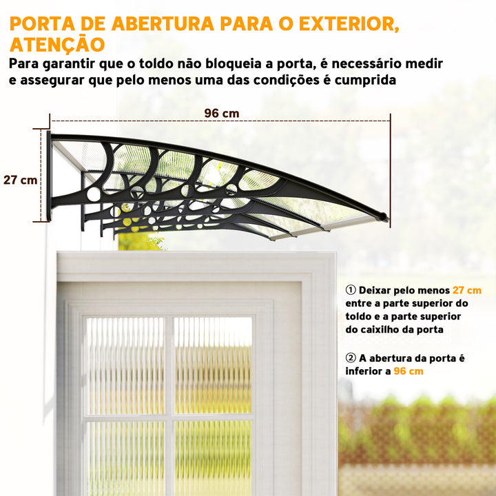 Marquise de Proteção 300x96cm Marquise Exterior para Portas e Janelas Contra o Sol e Chuva com Suporte Liga de Alumínio Policarbonato Transparente