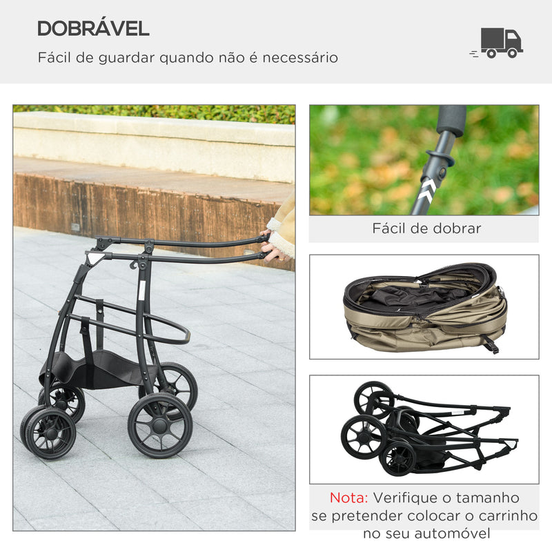 Carrinho para Animais de Estimação 2 em 1 Carrinho para Cães Dobrável com 2 Correias de Segurança Almofadado e Estrutura de Aço 81x68x98,5 cm Cáqui