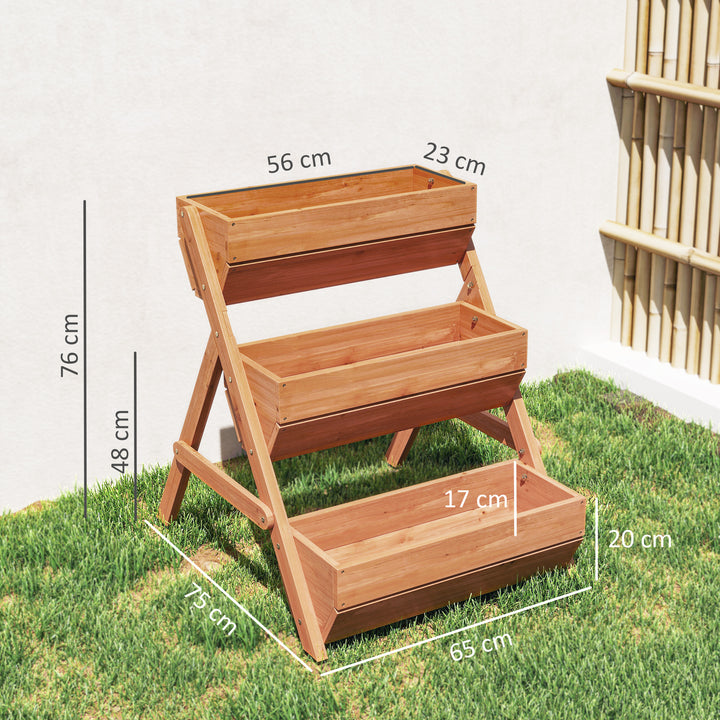 Floreira de Madeira de 3 Níveis Floreira Elevada de Exterior com Orifícios de Drenagem Ideal para Plantas e Flores Terraço ou Jardim 65x75x76 cm Castanho
