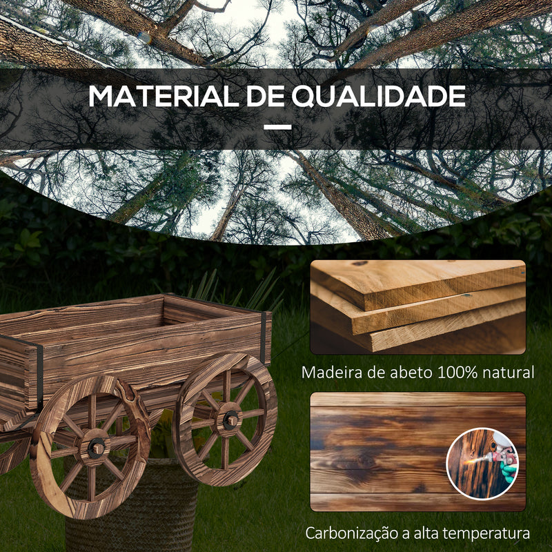 Floreira de Madeira Floreira de Exterior em Forma de Carrinho com 4 Rodas e Asa para Varanda Jardim Pátio 120x41x54 cm Madeira