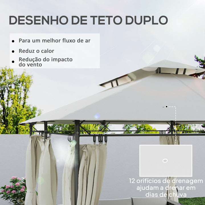 Pérgola de Jardim 397x297x265 cm Pérgola de Exterior com Teto Duplo Paredes Laterais Resistente a Água Pérgola para Pátio Creme