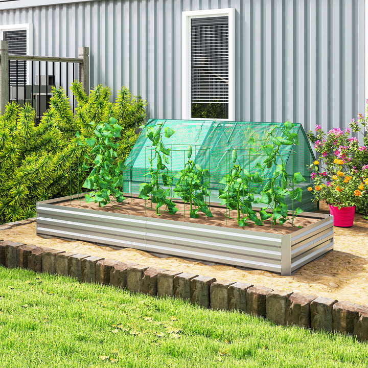 Floreira Exterior Grande Retangular em Aço Galvanizado Horta Urbana para Cultivo de Plantas Vaso de Grande Dimensão com Fundo Aberto, Resistente às Intempéries 241x90,5x30 cm Prata