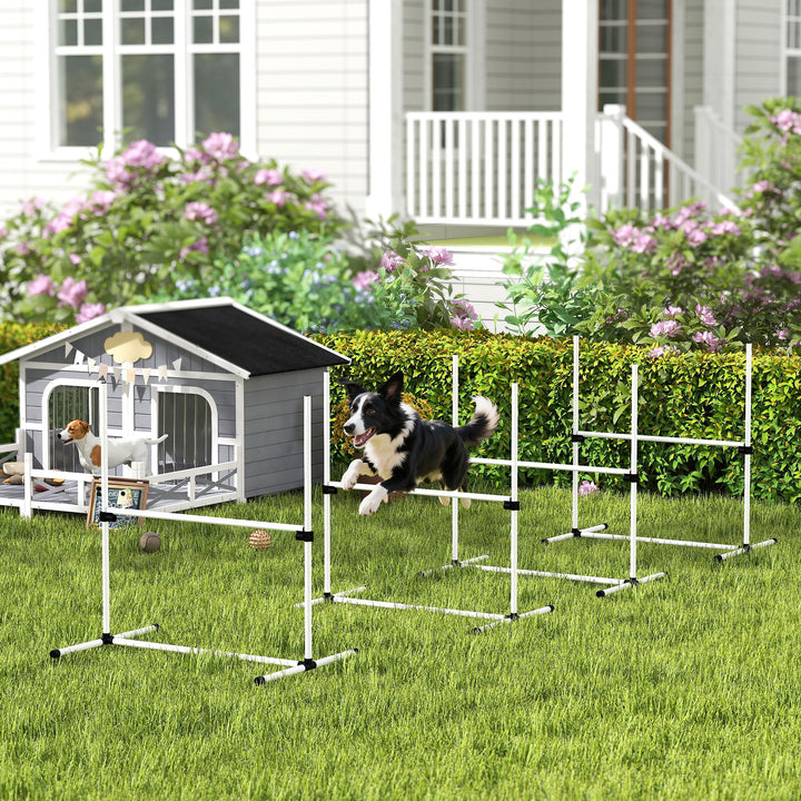 Conjunto de Treinamento de Agilidade para Cães Animais de Estimação 4 Peças Obstáculos de Salto com Altura Ajustável e Bolsa de Transporte para Exteriores 95x65x95cm Branco