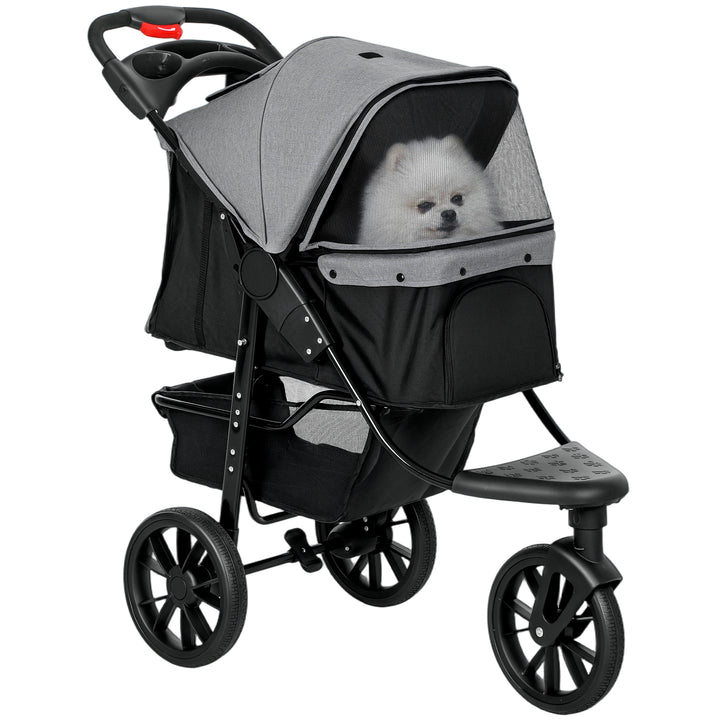 Carrinho de animais de estimação dobrável com rodas Correias de segurança e cesto de armazenamento 109,5x54,5x106,5 cm Cinza e preto