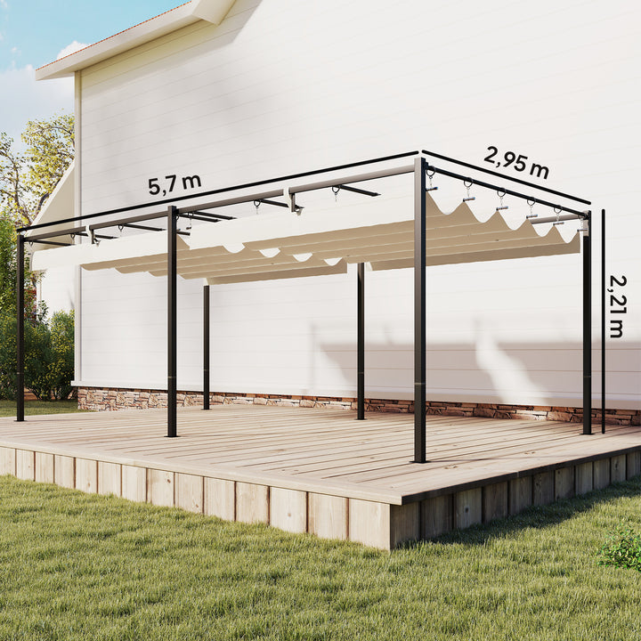 Pérgola de Jardim 6x3 m com Telhado Retrátil, Pavilhão de Jardim com Proteção UPF50+, Drenagem, Estrutura Metálica, para Terraço, Pátio, Exterior, Creme