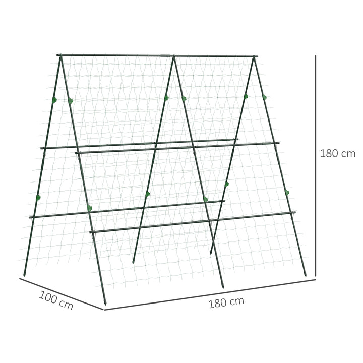 Treliça de Jardim Triangular Suporte para Plantas Trepadeiras com Estrutura em Aço para Frutas Legumes Flores e Decoração para Exterior Pátio Varanda 180x100x180 cm Verde