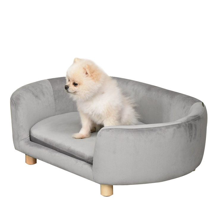 Sofá para Cães Pequenos Cama Elevada para Cães com Pés de Madeira Almofada Removível e Capa Lavável Carga 10 kg 86x55x33 cm Cinzento Claro