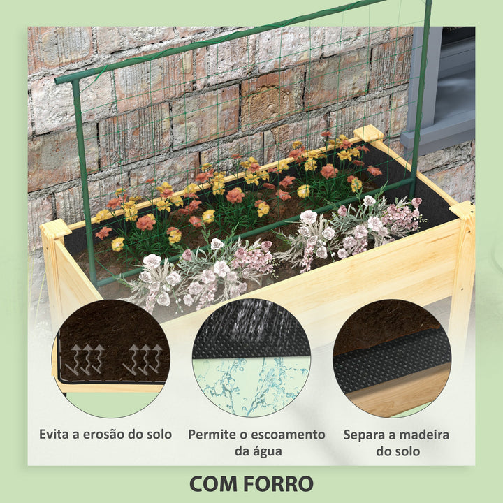 Horta Vertical Elevada com Treliça Mesa de Cultivo Horta Elevada para Plantas Trepadeiras Flores Carga Máxima 300 kg 120x60x75 cm Madeira