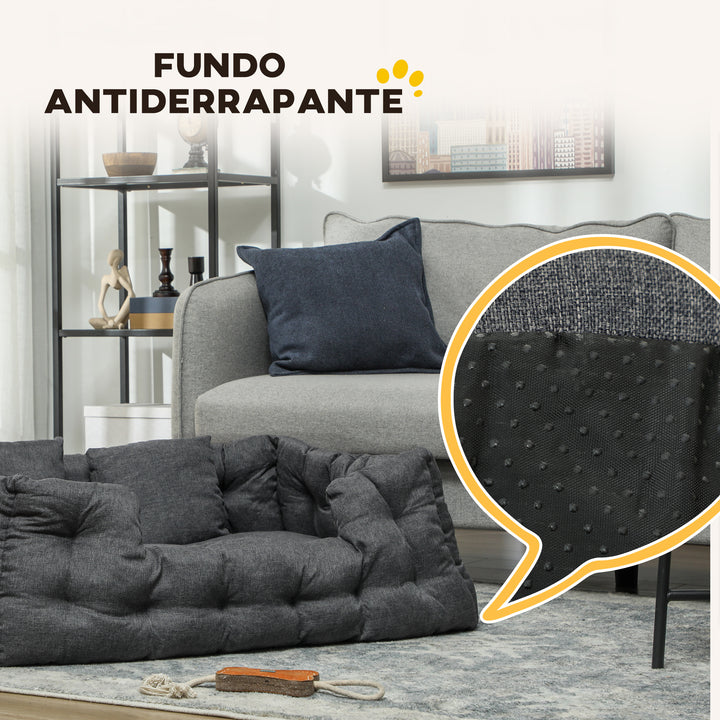 Cama para Cães Grandes Cama para Animais de Estimação com 2 Almofadas Cama para Cães com Base Antiderrapante Capa Amovível e Lavável 110x70x35 cm Cinza