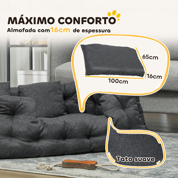 Cama para Cães Grandes Cama para Animais de Estimação com 2 Almofadas Cama para Cães com Base Antiderrapante Capa Amovível e Lavável 110x70x35 cm Cinza