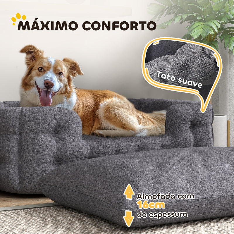 Cama para Cães Grandes Cama para Animais de Estimação com 2 Almofadas Cama para Cães com Base Antiderrapante Capa Amovível e Lavável 110x70x35 cm Cinza