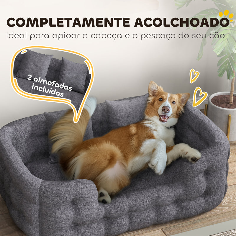 Cama para Cães Grandes Cama para Animais de Estimação com 2 Almofadas Cama para Cães com Base Antiderrapante Capa Amovível e Lavável 110x70x35 cm Cinza