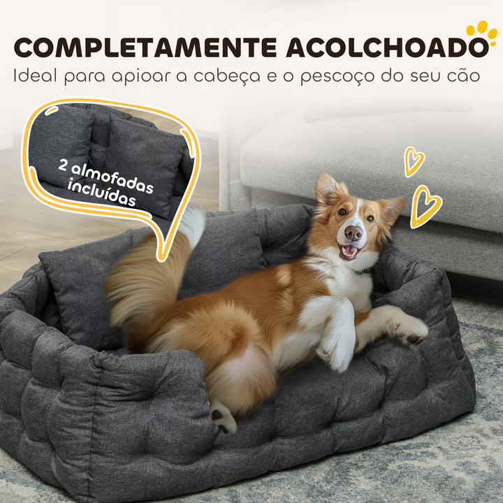 Cama para Cães Grandes Cama para Animais de Estimação com 2 Almofadas Cama para Cães com Base Antiderrapante Capa Amovível e Lavável 110x70x35 cm Cinza