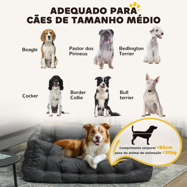 Cama para Cães Grandes Cama para Animais de Estimação com 2 Almofadas Cama para Cães com Base Antiderrapante Capa Amovível e Lavável 110x70x35 cm Cinza