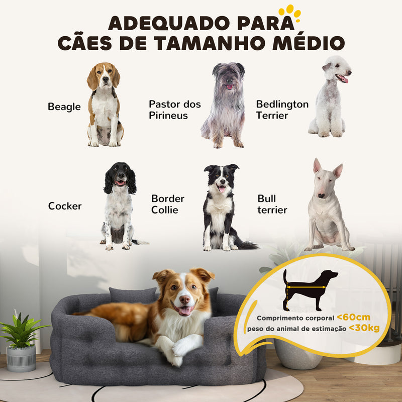 Cama para Cães Grandes Cama para Animais de Estimação com 2 Almofadas Cama para Cães com Base Antiderrapante Capa Amovível e Lavável 110x70x35 cm Cinza