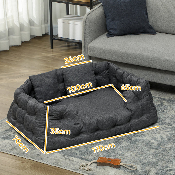 Cama para Cães Grandes Cama para Animais de Estimação com 2 Almofadas Cama para Cães com Base Antiderrapante Capa Amovível e Lavável 110x70x35 cm Cinza