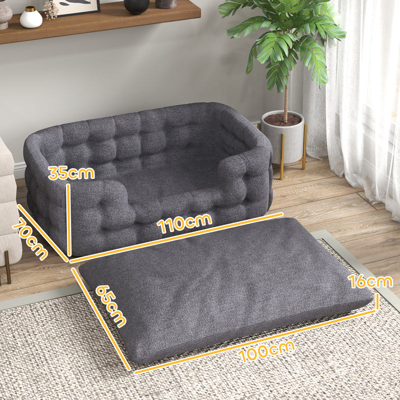 Cama para Cães Grandes Cama para Animais de Estimação com 2 Almofadas Cama para Cães com Base Antiderrapante Capa Amovível e Lavável 110x70x35 cm Cinza