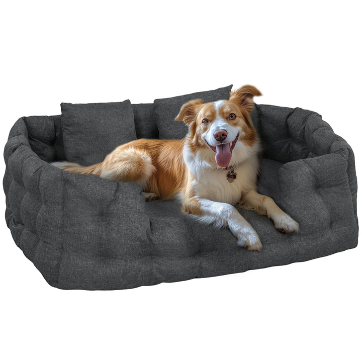 Cama para Cães Grandes Cama para Animais de Estimação com 2 Almofadas Cama para Cães com Base Antiderrapante Capa Amovível e Lavável 110x70x35 cm Cinza
