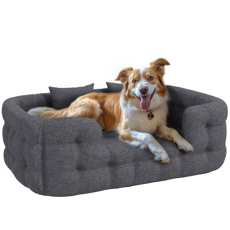 Cama para Cães Grandes Cama para Animais de Estimação com 2 Almofadas Cama para Cães com Base Antiderrapante Capa Amovível e Lavável 110x70x35 cm Cinza