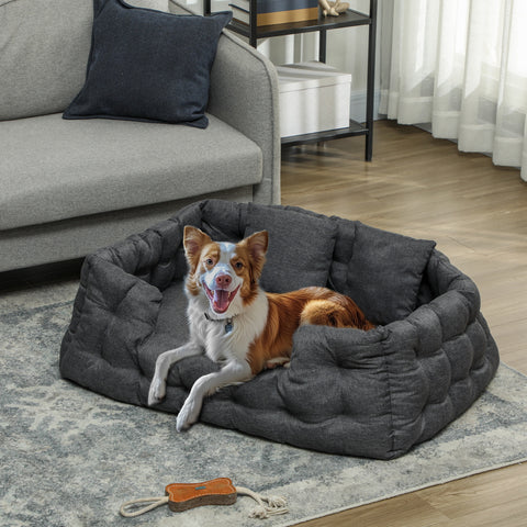 Cama para Cães Grandes Cama para Animais de Estimação com 2 Almofadas Cama para Cães com Base Antiderrapante Capa Amovível e Lavável 110x70x35 cm Cinza