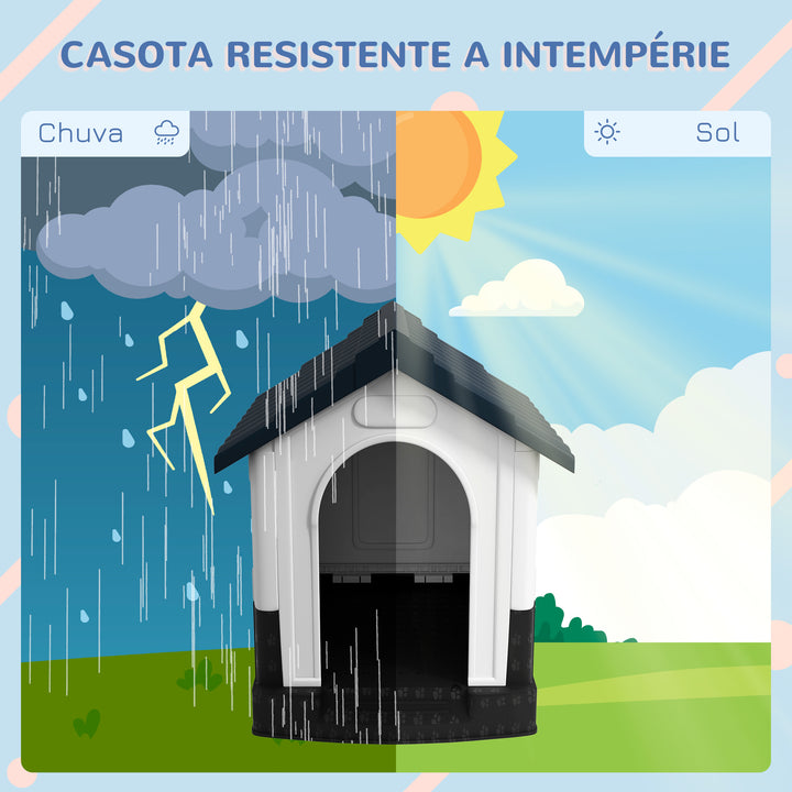Casota para Cães Mini de Exterior Casa de Plástico com 3 Janelas Base Elevada Telhado Imitando Telhas 64,5x57x66 cm Cinzento Escuro