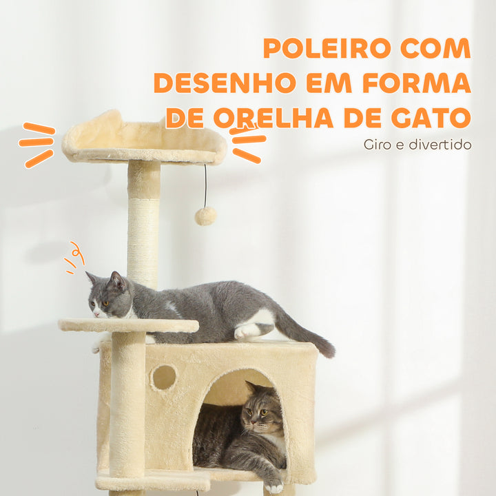 Arranhador para Gatos 180 cm Torre de Escalada com Múltiplas Plataformas Cama 2 Cavernas Rede Escada Postes de Sisal Bolas para Brincar Bege