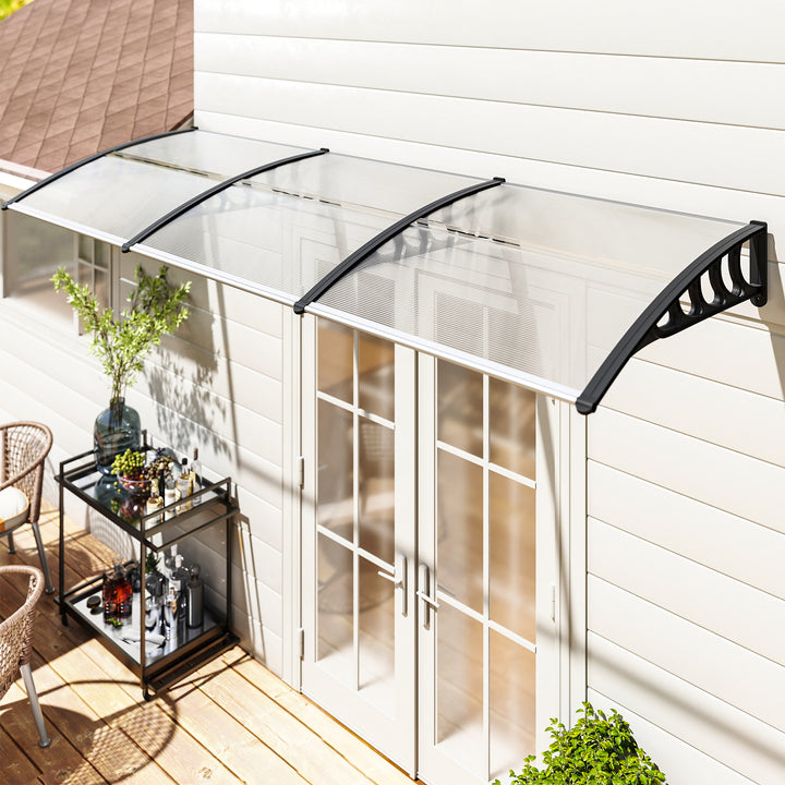 Marquise de Proteção 300x96cm Marquise Exterior para Portas e Janelas Contra o Sol e Chuva com Suporte Liga de Alumínio Policarbonato Transparente