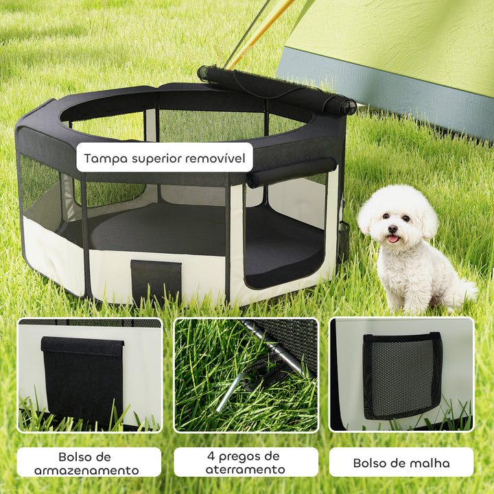 Parque Dobrável para Cães e Gatos Cercado Portátil para Animais Pequenos em Tecido Oxford Impermeável com 2 Portas Interior e Exterior Ø90x41 cm Preto